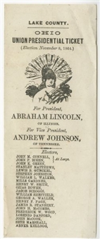 1864 Abraham Lincoln & Andrew Johnson Lake Country Ohio Union Presidential Ticket